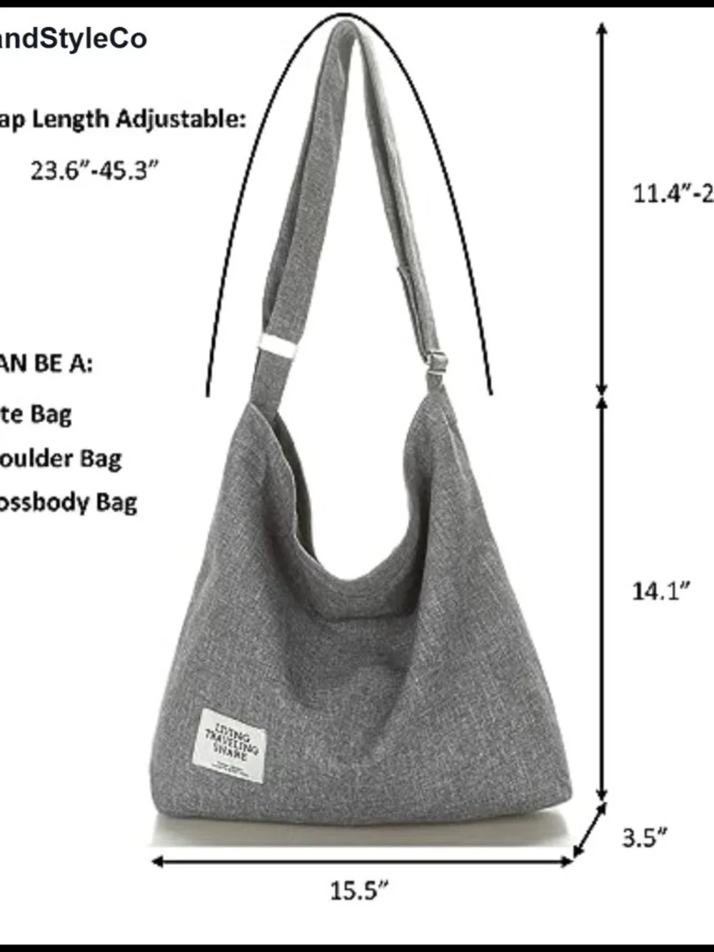 Canvas Shoulder Bag Hobo Crossbody Tote Large Casual Everyday Purse